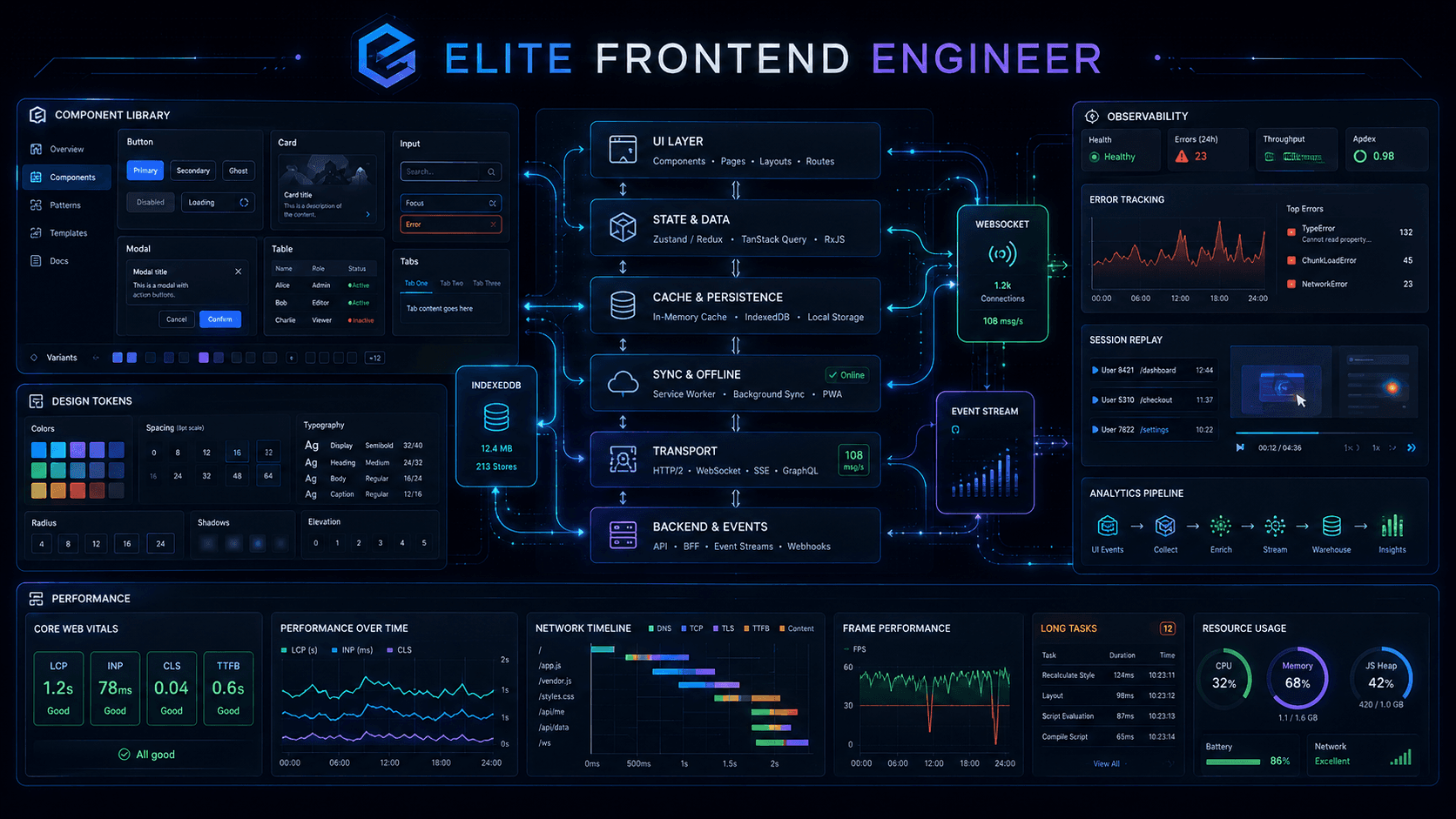 Elite Frontend Engineer: Design Systems, Architecture Patterns, Real-Time Systems, Offline-First Apps, And Frontend Observability
